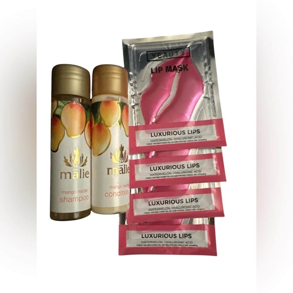Giveaway Travel Sized Shampoo Conditioner Mango and Yeauty 4 pack lip masks NIP
